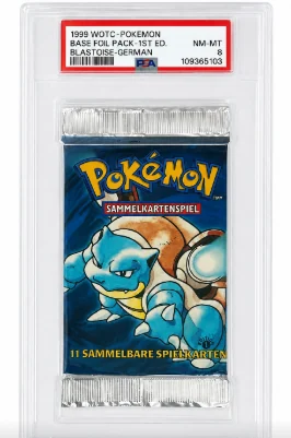 Blastoise booster pack in a protective slab