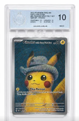 Pikachu graded portrait card in a clear slab