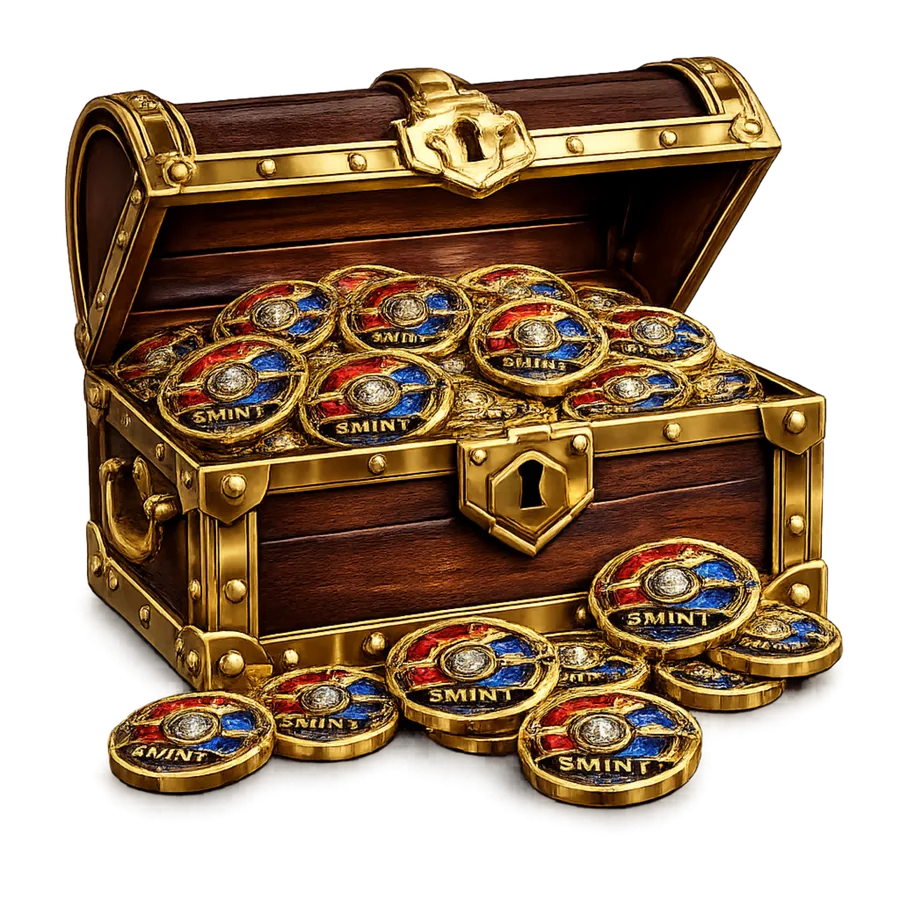 Open treasure chest filled with golden coins